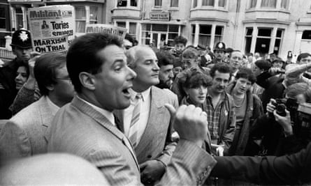 Derek Hatton outside the 1985 Labour party conference in Blackpool, where the group was denounced by Neil Kinnock.