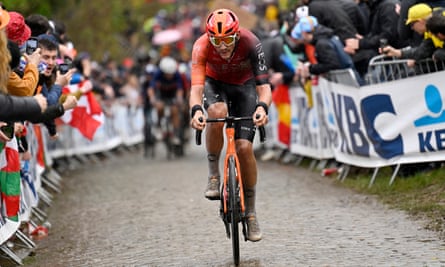 Josh Tarling battles through this year’s gruelling Tour of Flanders.