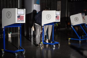 A couple place their vote at Barclays Center in Brooklyn.