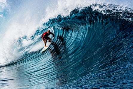 Australia’s Nathan Hedge rides a wave while competing in the Tahiti Pro 2022 in Teahupo’o