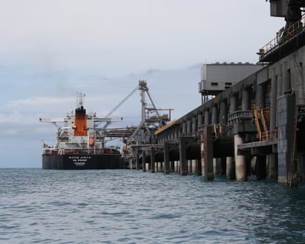 A coal ship docked at Abbot Point coal port on April 25, 2019 in Bowen, Australia. The port has a capacity of 50 million tonnes and is leased to Adani Enterprises of India.