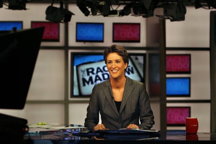 Rachel Maddow on set in 2008, in her first week on air