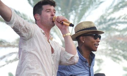 Robin Thicke and Pharrell Williams performing at Miami Beach, Florida, in 2013