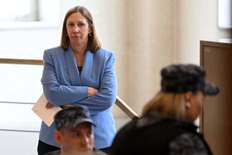 US Ambassador to Russia Lynne Tracy waits in a hall of the Moscow City Court.