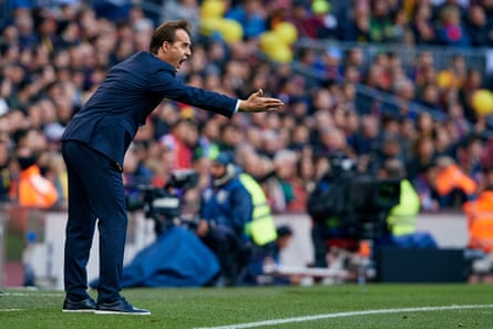 Julen Lopetegui watches in horror as his team were thrashed by Barcelona in what proved to be his final match in charge of Real Madrid.