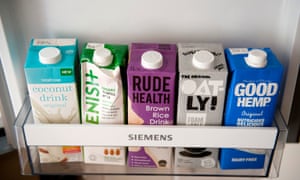 non-dairy milks in the fridge door.
