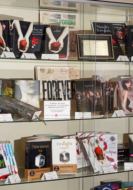 A display case shows editions of the Twilight books from around the world.