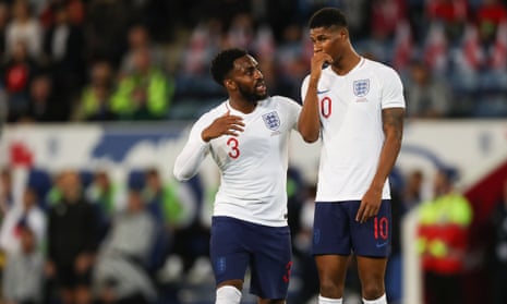 Danny Rose, left, was unhappy with England’s first-half performance against Switzerland.