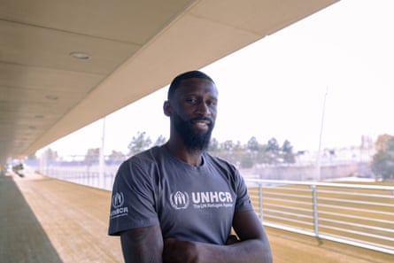 Antonio Rüdiger wearing a UNHCR T-shirt