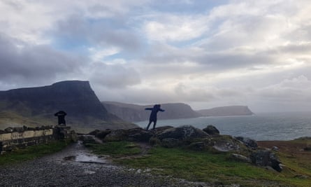 The author’s children enjoyed the blustery conditions at Neist Point.