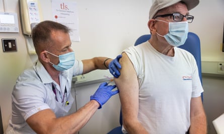 Ron Lithgow gets his monkeypox vaccine at the Mortimer Market Centre, north London.