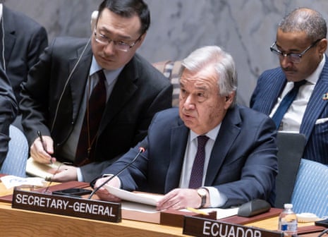 António Guterres speaks during a UN security council meeting  