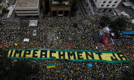 Demonstrators in Rio demand the resignation of the then Brazilian president, Dilma Rousseff, in March 2016.