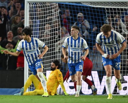 Brighton celebrate a goal against Liverpool