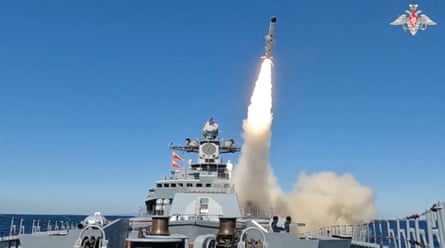 Russian and Chinese warships take part in the 'Ocean 2024' naval drills in the Sea of Japan on 16 September, 2024.