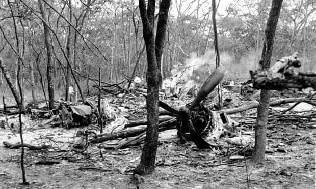 Wreckage of the DC-6 plane after it crashed in a forest near Ndola, killing Dag Hammarskjöld.