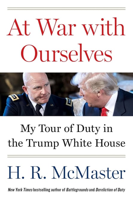 A book cover features a picture of HR McMaster and Trump speaking to each other