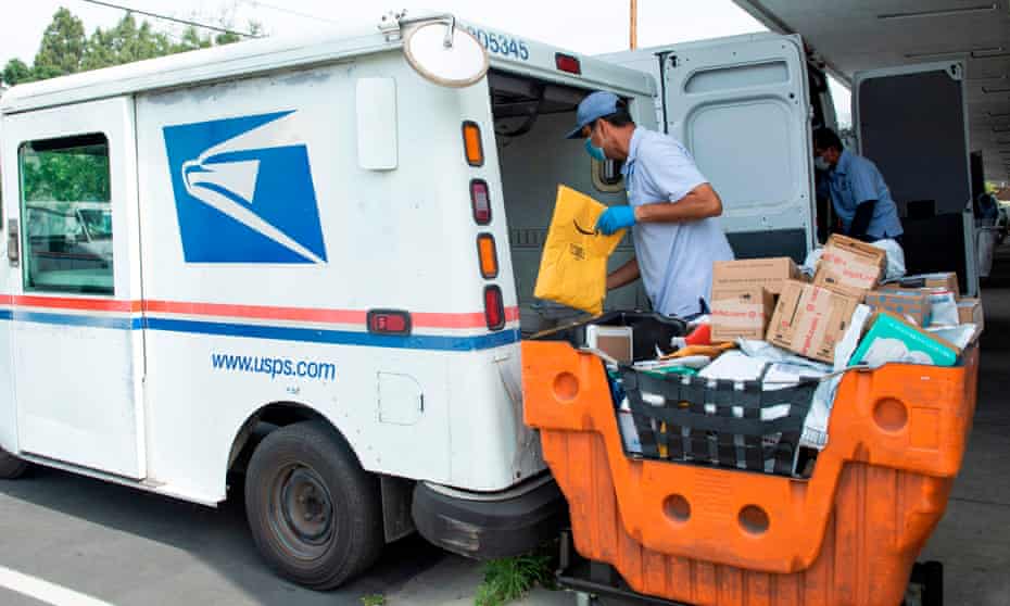 A mail carrier in Los Angeles, California. 
