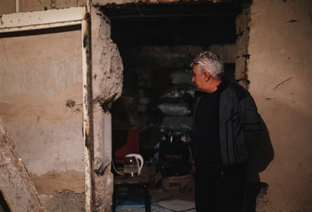 Sergei Hovhnnesyan stands inside a bomb shelter in the city of Stepanakert, in Nagorno-Karabakh.