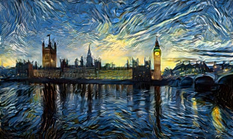 An AI-generated image of the Houses of Parliament in the style of Vincent Van Gogh.