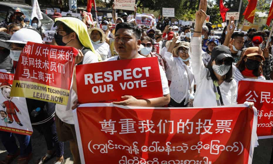 Protests against the military coup in Yangon, Myanmar