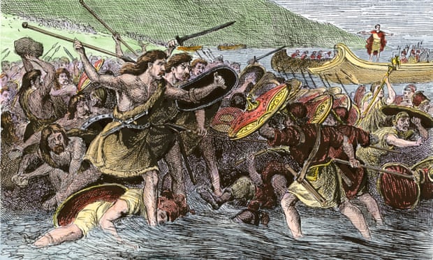 Julius Caesar’s army landing in Britain. Archaeologists believe that the wide, shallow Pegwell Bay on Kent’s easterly tip, is the most likely landing spot.