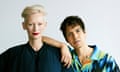 Tilda Swinton, left, and Julio Torres pose for a portrait in New York to promote their film "Problemista" on Tuesday, Feb. 27, 2024. (Photo by Taylor Jewell/Invision/AP)