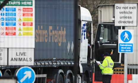 A lorry is checked at the Department of Agriculture, Environment and Rural Affairs’ checking site at Belfast docks. 