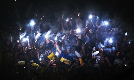 Boca Juniors supporters during the 2015 Copa Libertadores round-of-16 tie against River Plate at la Bombonera.