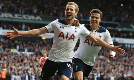 Tottenham’s Harry Kane celebrates scoring their second goal with fellow goalscorer Dele Alli.
