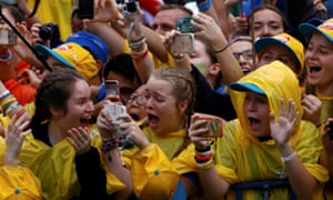 Ecstatic believers in Błonia park.