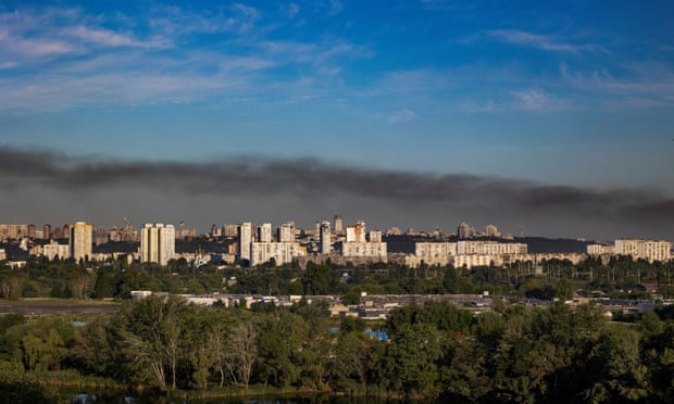 Smoke rises over Kyiv