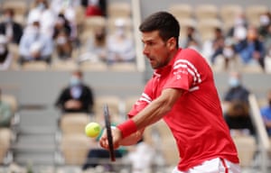 Novak Djokovic plays a backhand during his victory over Ricardas Berankis.