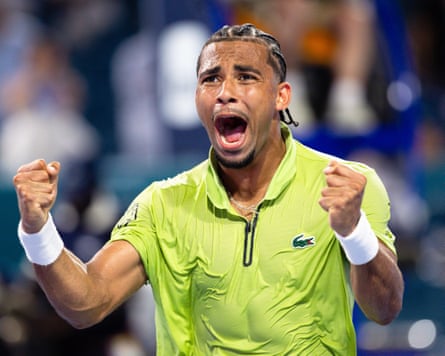 Arthur Fils of France celebrates his win against Tommy Paul of the United States