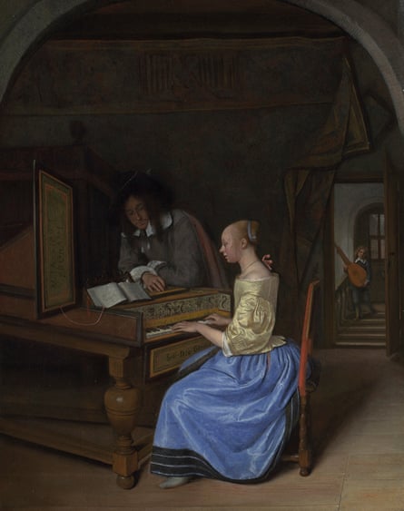 Jan Steen’s A Young Woman playing a Harpsichord to a Young Man (probably 1659) in the National Gallery, London