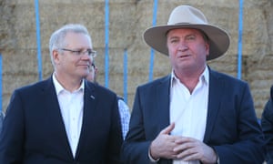 Scott Morrison with drought envoy Barnaby Joyce during a visit to a property outside Canberra September 2018