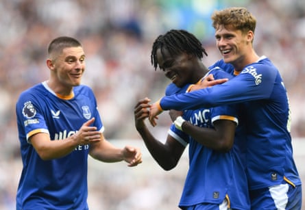 Tyrique George celebrates a pre-season goal for Everton.