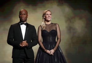 Hosts of the Ballon d’Or ceremony Didier Drogba and Sandy Heribert.