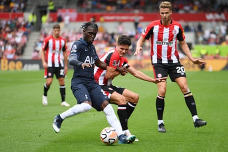 Yves Bissouma holds off Christian Noergaard in a decent all-round display from the Spurs midfielder.
