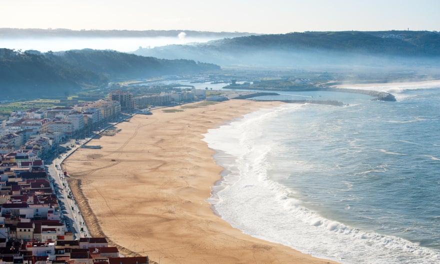 View on seaside village of new Nazare Portugal. Silver coast
