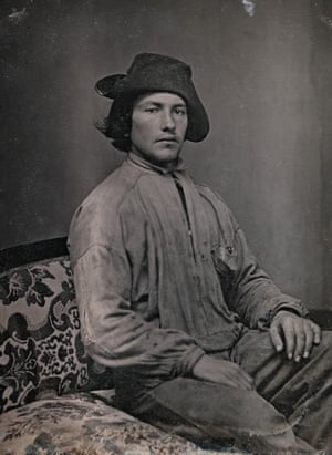 Unknown photographer. Portrait of an unidentified man dressed in work clothes c.1850. Daguerreotype