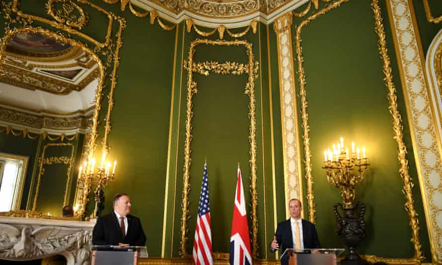 Mike Pompeo (left) and Dominic Raab at their press briefing at Lancaster House earlier.