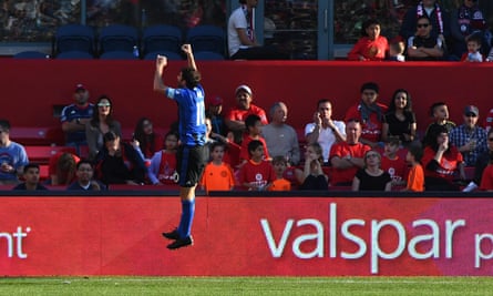 Piatti jumps for joy after scoring his goal.