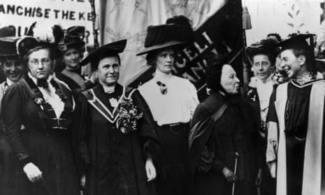 Millicent Fawcett, second from left, on an NUWSS march in 1908