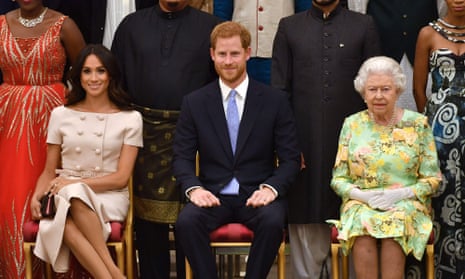 Meghan, Harry and the Queen at an event at Buckingham Palace in June 2018