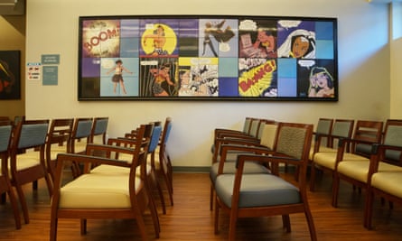 Artwork by feminist Linda Stein adorns the waiting room of Choices Women’s Medical Center in the Jamaica neighborhood of Queens, New York.