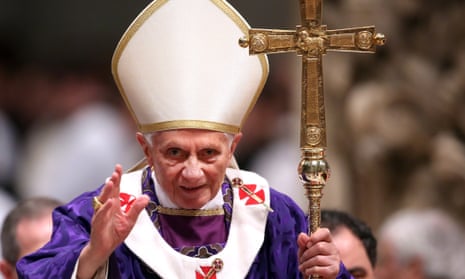 Pope Benedict XVI leads the Ash Wednesday service at the St. Peter’s Basilica on February 13, 2013.