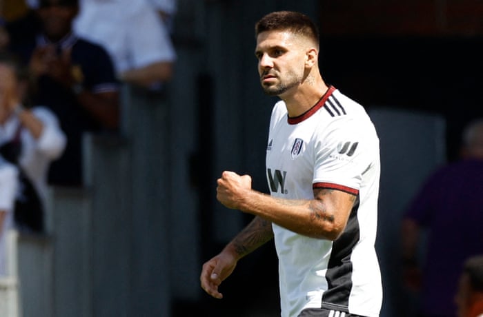 Fulham’s Aleksandar Mitrovic celebrates after opening the scoring.