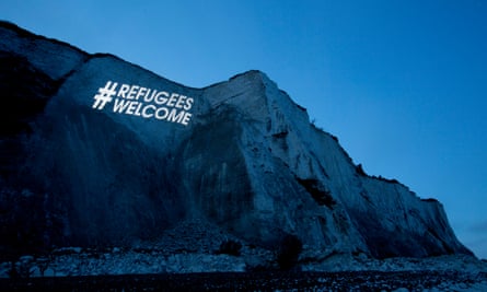 The message writ large on Dover’s cliffs before a far-right rally, 2016.