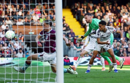 Josh King scores Fulham’s first goal against Burnley.